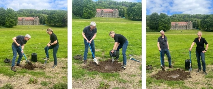 Jonathan and Georgia digging a mud bath for house martins