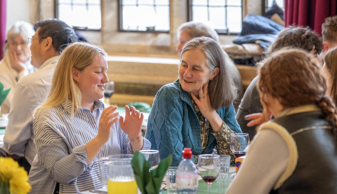 People eating lunch in the refectory