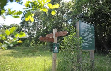 Signs along grassy walks on the Ampleforth Estate